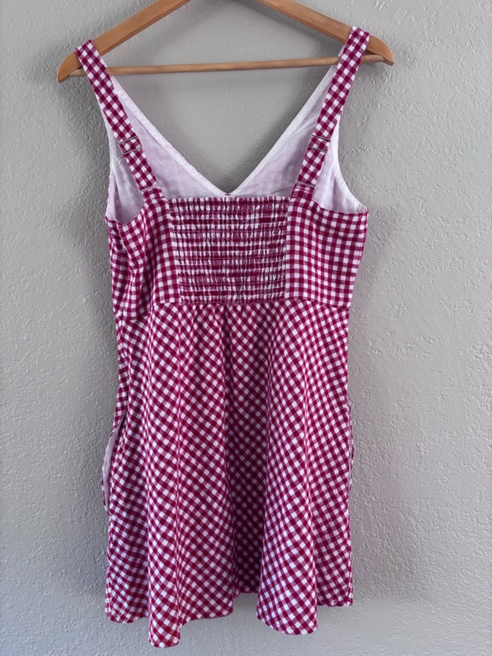 Abercrombie & Fitch Linen Blend Red & White Mini Gingham Dress - Picture 2 of 5